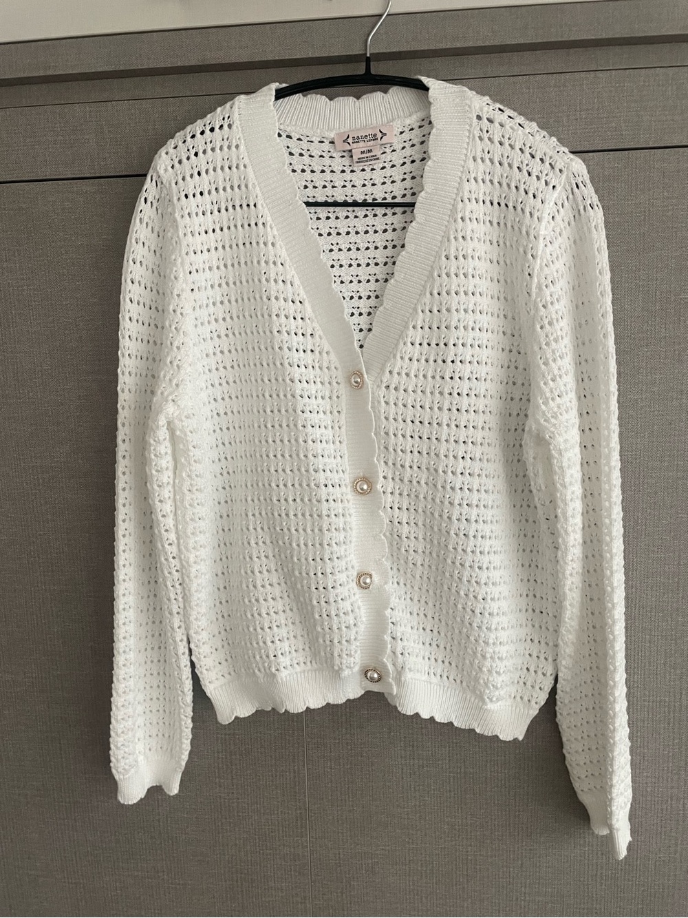 Nanette Lepore White Open-Weave Button Front Cardigan